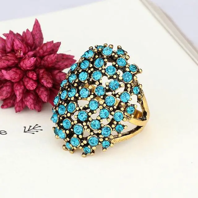 Alt view image 2 of 5 - Women Charms Bohemia Jewelry Antique Resin Ethnic Rings (Blue)