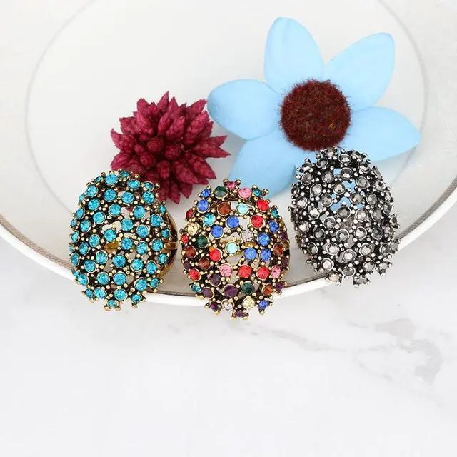 Alt view image 5 of 5 - Women Charms Bohemia Jewelry Antique Resin Ethnic Rings (Blue)