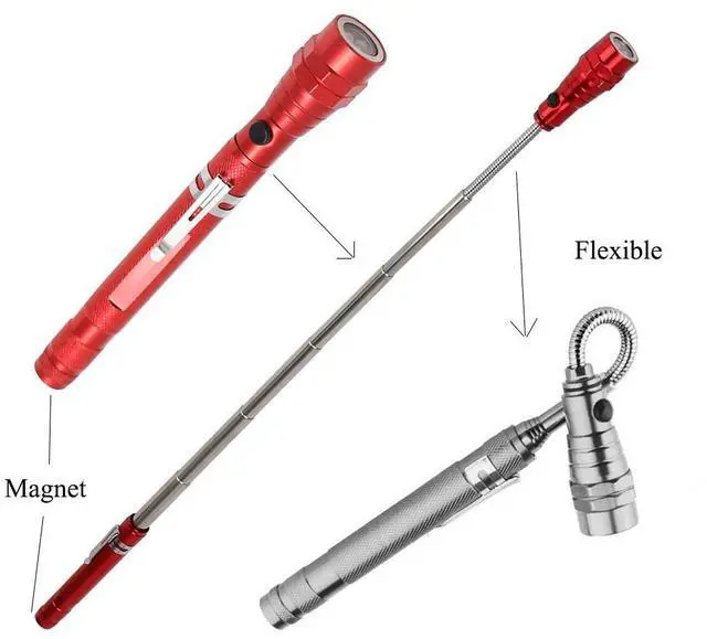 Alt view image 4 of 7 - 2 PCS 1W Flexible Magnet Camping Fishing Telescopic 360 Degrees Head Flashlight Outdoor Torch Magnetic Pick Up Tool Lamp (Red)