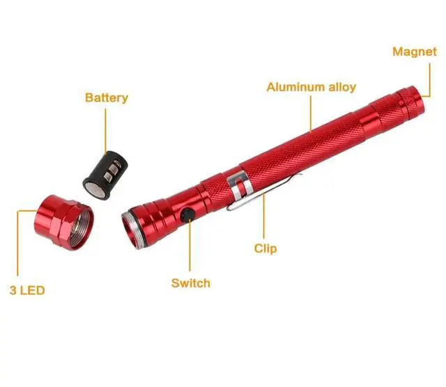 Alt view image 5 of 7 - 2 PCS 1W Flexible Magnet Camping Fishing Telescopic 360 Degrees Head Flashlight Outdoor Torch Magnetic Pick Up Tool Lamp (Red)