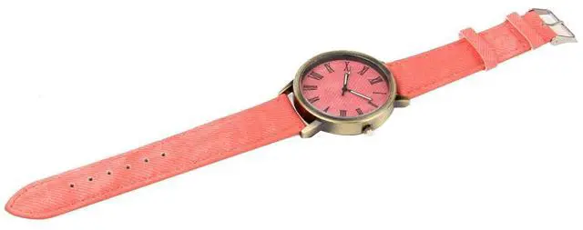 Alt view image 4 of 6 - Denim Texture Style Round Dial Retro Digital Display Women & Men Quartz Watch with PU Leather Band (Yellow)