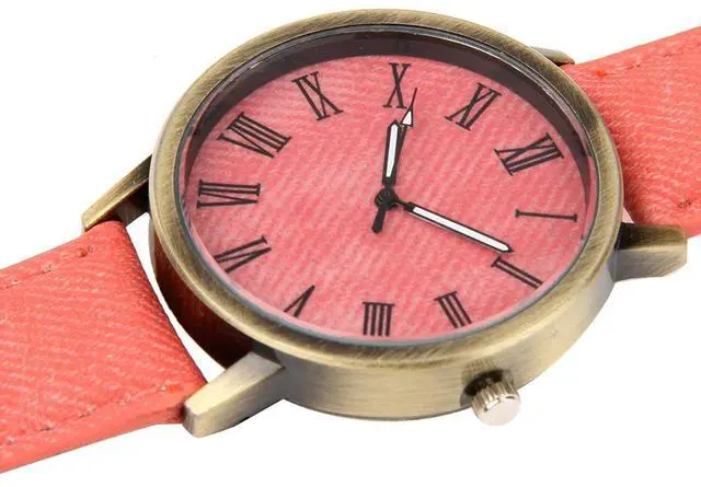 Alt view image 5 of 6 - Denim Texture Style Round Dial Retro Digital Display Women & Men Quartz Watch with PU Leather Band (Yellow)