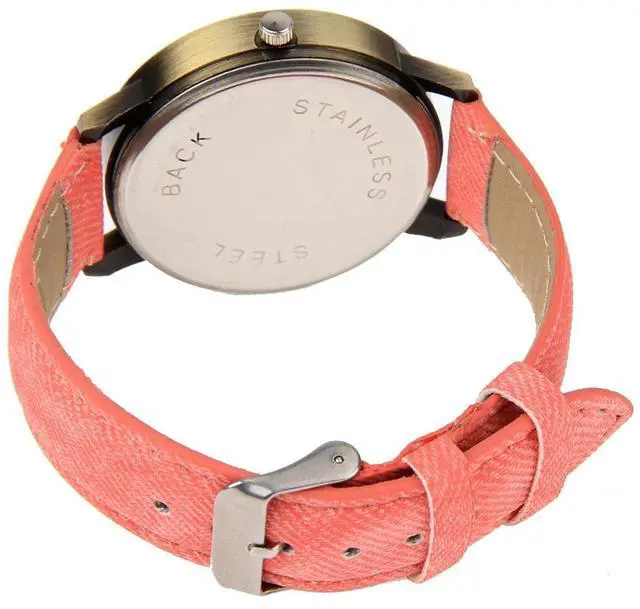 Alt view image 3 of 6 - Denim Texture Style Round Dial Retro Digital Display Women & Men Quartz Watch with PU Leather Band (Yellow)