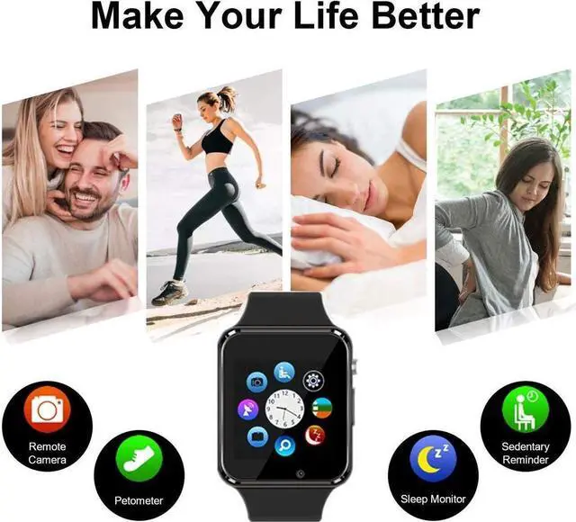 Alt view image 5 of 7 - T500 Smart Watch Compatible Samsung Android iPhone iOS for Men Women Kids, Bluetooth Smartwatch Touchscreen Wrist Watch Fitness Tracker with Camera Pedometer SIM SD Card Slot