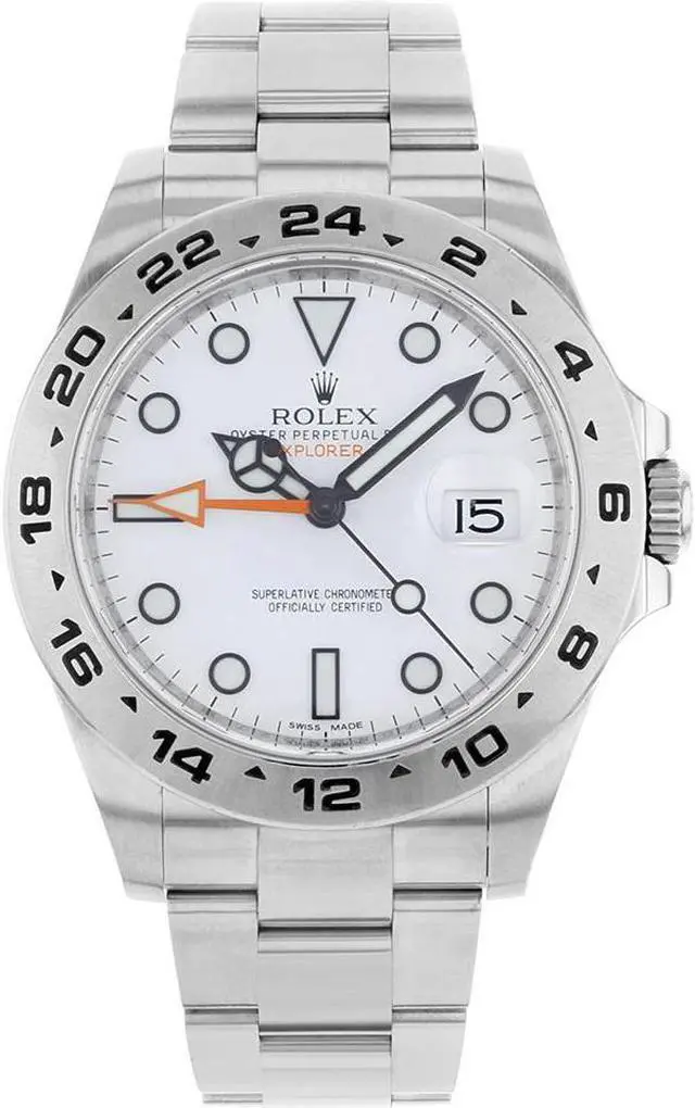Main image of 24 HOUR OUTER RING
RELIABLE IN HARSH ENVIRONMENTS
The Explorer II has an additional 24-hour display, and the dedicated hands cycle the dial every 24 hours, instead of the usual 12 hours, and point to