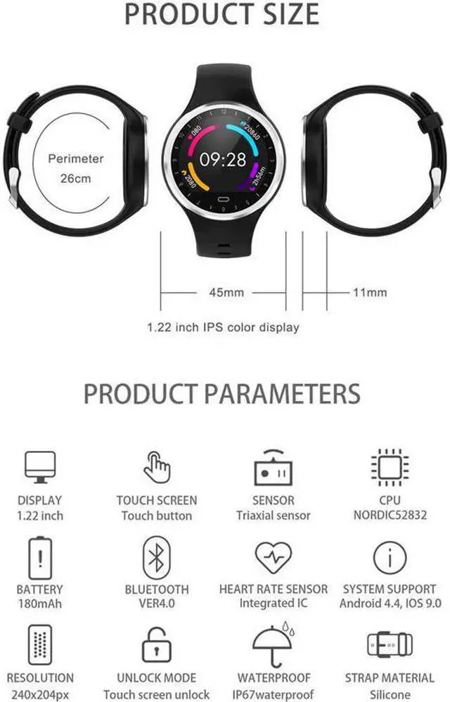Alt view image 6 of 6 - Bluetooth Smartwatch IP67 Waterproof Activity Wristband Blood Pressure Blood Oxygen Monitor Pedometer Bracelet Sports Watch for iOS Android, Activity Tracker HR