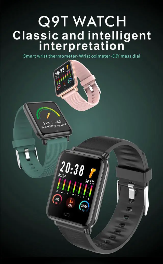 Alt view image 2 of 7 - Q9T smart watch,Whole snack rate monitoring,Blood oxygen monitoring,body temperature,Multiple sports modes,Caller ID and rejection,Synchronized view,bright adjustment,APP motion track.