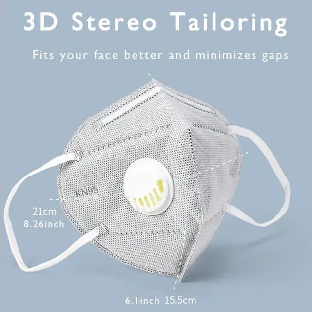 Alt view image 6 of 7 - 15PCS Reusable KN95 Mask 6-layers - Valved Face Mask Air Anti-Dust / Anti-Fog Mouth Respirator Windproof PM 2.5 Gray
