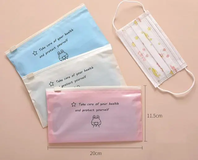 Alt view image 5 of 7 - 10 PCS Portable Cartoon Zip Lock Face Masks Bag Dust-proof Storage Bags High Capacity Home Office Travel Organizer Food Grade PE Material