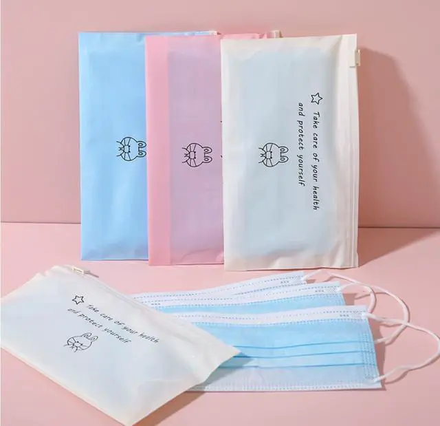 Alt view image 3 of 7 - 10 PCS Portable Cartoon Zip Lock Face Masks Bag Dust-proof Storage Bags High Capacity Home Office Travel Organizer Food Grade PE Material