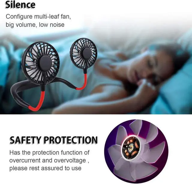 Alt view image 3 of 6 - Portable Neck Hanging Fan,USB Mini Hand Free Wearable LED Fan Neckband Sport Fan With light USB Desktop Fan,3 Speeds,360 Degree Adjustment for Kids, Home Office Outdoor Travel …