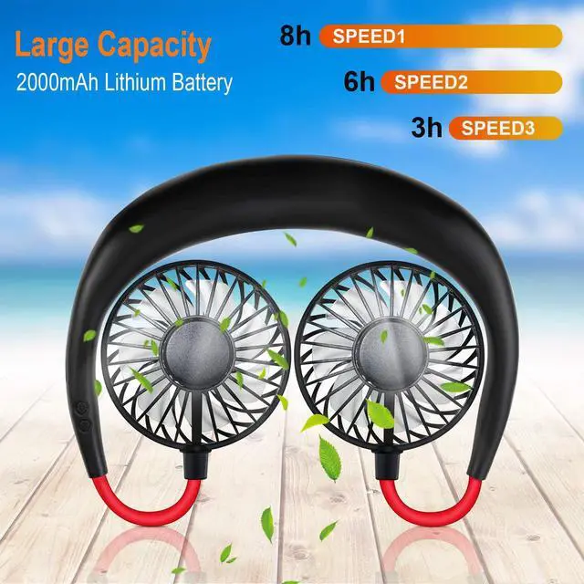 Alt view image 6 of 6 - Portable Neck Hanging Fan,USB Mini Hand Free Wearable LED Fan Neckband Sport Fan With light USB Desktop Fan,3 Speeds,360 Degree Adjustment for Kids, Home Office Outdoor Travel …