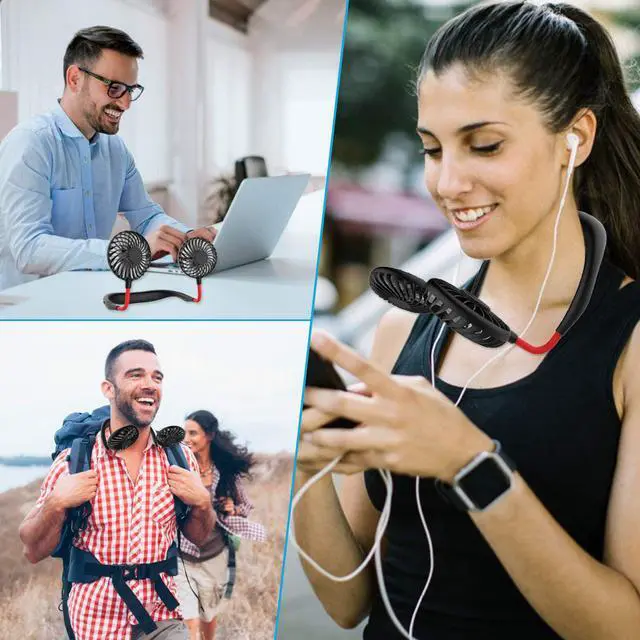 Alt view image 4 of 6 - Portable Neck Hanging Fan,USB Mini Hand Free Wearable LED Fan Neckband Sport Fan With light USB Desktop Fan,3 Speeds,360 Degree Adjustment for Kids, Home Office Outdoor Travel …