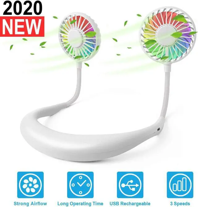 Main image of Portable Neck Hanging Fan,USB Mini Hand Free Wearable LED Fan Neckband Sport Fan With light USB Desktop Fan,3 Speeds,360 Degree Adjustment for Kids, Home Office Outdoor Travel …