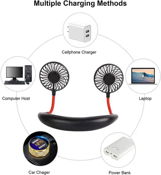 Alt view image 5 of 6 - Portable Neck Hanging Fan,USB Mini Hand Free Wearable LED Fan Neckband Sport Fan With light USB Desktop Fan,3 Speeds,360 Degree Adjustment for Kids, Home Office Outdoor Travel …