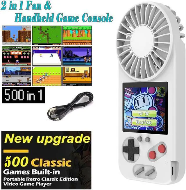 Main image of Handheld Game Console with Fan,2 in 1 800mAh etro Video Games Console for kids with 500 Classic Games,3.0" Screen,Consola de Juegos Portátil con ventilador,for Kids and Adult