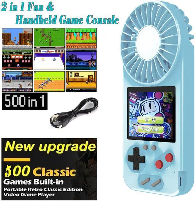 Main image of Handheld Game Console with Fan,2 in 1 800mAh etro Video Games Console for kids with 500 Classic Games,3.0" Screen,Consola de Juegos Portátil con ventilador,for Kids and Adult