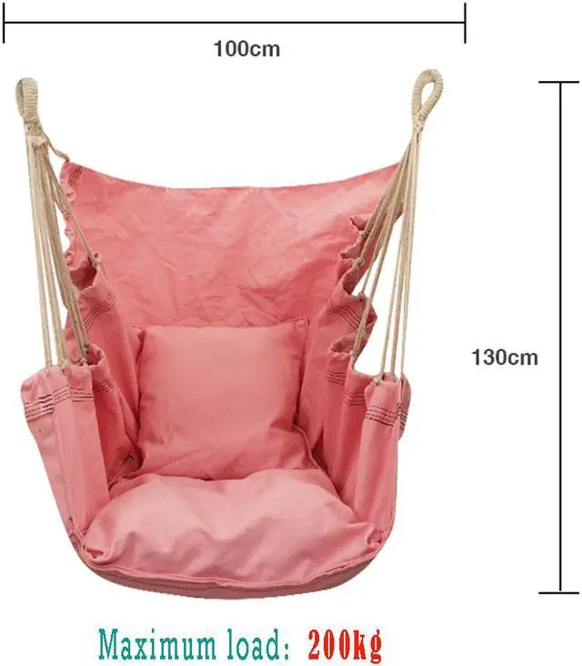 Alt view image 4 of 7 - Chair Swing Hanging Hammock Chair with Pillow,Indoor & Outdoor Hanging Rope Swing Canvas Chair,Maximum Load 440 lb, Cotton Weave Hammock Chair for Patio, Porch, Bedroom