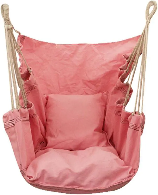 Alt view image 3 of 7 - Chair Swing Hanging Hammock Chair with Pillow,Indoor & Outdoor Hanging Rope Swing Canvas Chair,Maximum Load 440 lb, Cotton Weave Hammock Chair for Patio, Porch, Bedroom