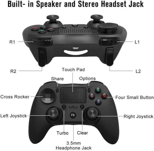 Alt view image 7 of 7 - PS4 Wireless Game Controller,USB Rechargeable PS4 Gamepad with Touch Pad,600MA Bluetooth Dual Vibration Controller with Gyroscope for Playstation 4, PS3, Windows, Android (White)