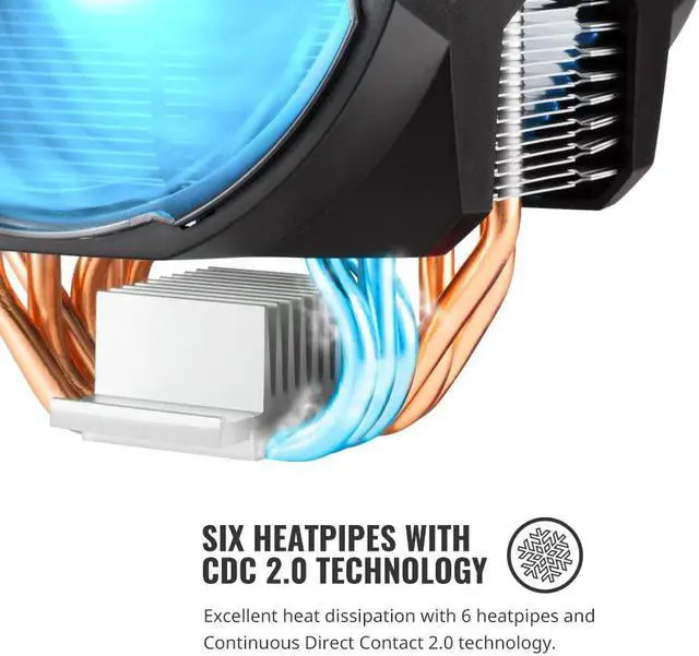 Alt view image 3 of 7 - MasterAir MA610P RGB CPU Air Cooler, 6 CDC 2.0 Heatpipes, Aluminum Fins, Push-Pull, Dual MF120R RGB Fans, RGB Lighting for AMD Ryzen/Intel LGA1200/1151