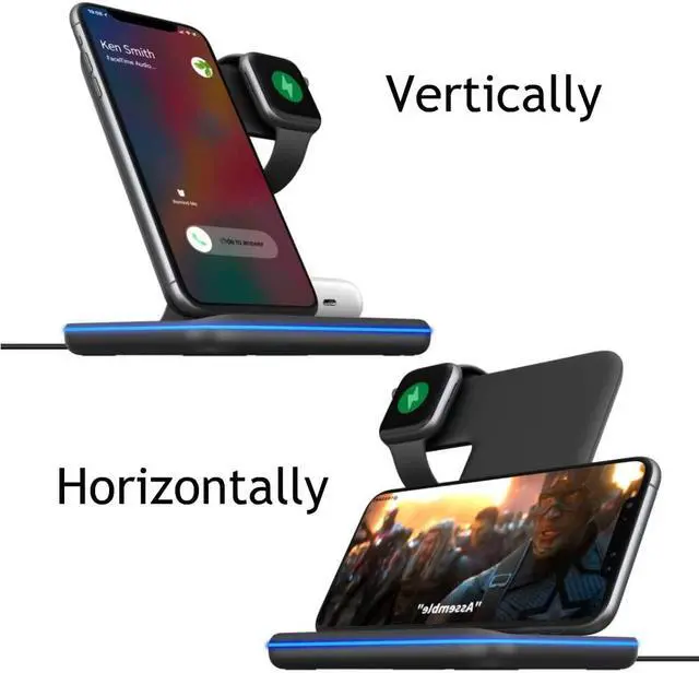Alt view image 3 of 7 - Upgraded/Qi All Wireless Charging Stand, Station for Apple Watch 5 4 3 2, Airpods, iPhone All Qi Enabled Phones (with AC Adapter)