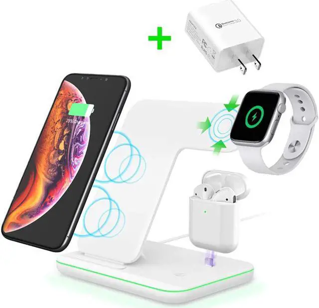 Main image of Wireless Charger,3 in 1 Wireless Charging Station for Apple Watch 1 2 3 4 5/Airpods, QI Fast Charger for iPhone 11/11 Pro/11 Pro Max/XS Max/XS XR Plus, Samsung S10 S9 S8 Plus S7, Qi-Certified Phones