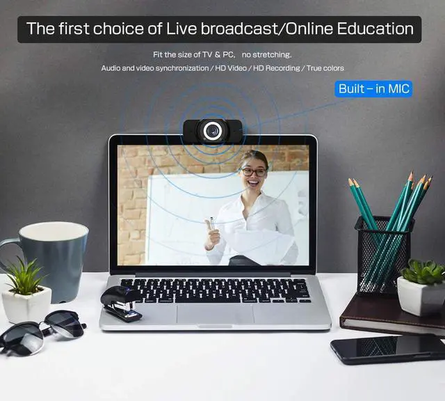 Alt view image 7 of 7 - 1080P HD Webcam with Microphone,HD PC Webcam Laptop Plug and Play USB Webcam Streaming Computer Web Camera with 90-Degree View Angle,with Night Vision