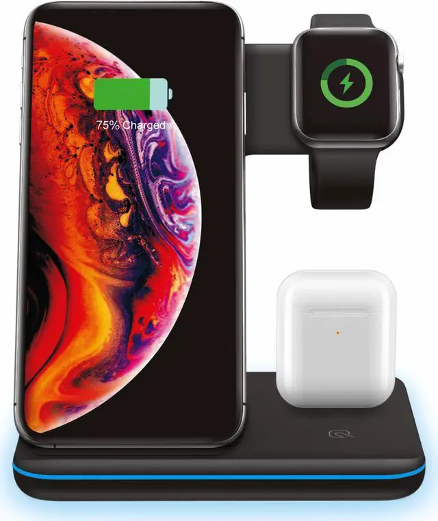 Alt view image 5 of 6 - Wireless Charger,3 in 1 Wireless Charging Station for Apple Watch 1 2 3 4 5/Airpods, QI Fast Charger for iPhone 11/11 Pro/11 Pro Max/XS Max/XS XR Plus, Samsung S10 S9 S8 Plus S7, Qi-Certified Phones