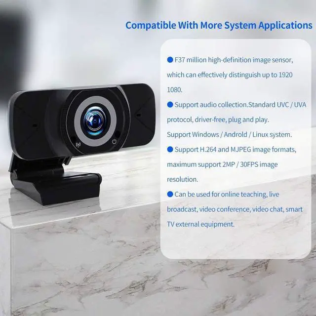 Alt view image 4 of 7 - 1080P HD Webcam with Microphone,HD PC Webcam Laptop Plug and Play USB Webcam Streaming Computer Web Camera with 90-Degree View Angle,with Night Vision