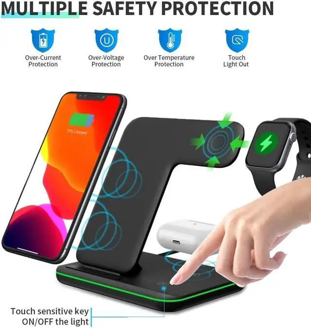 Alt view image 5 of 7 - Upgraded/Qi All Wireless Charging Stand, Station for Apple Watch 5 4 3 2, Airpods, iPhone All Qi Enabled Phones (with AC Adapter)