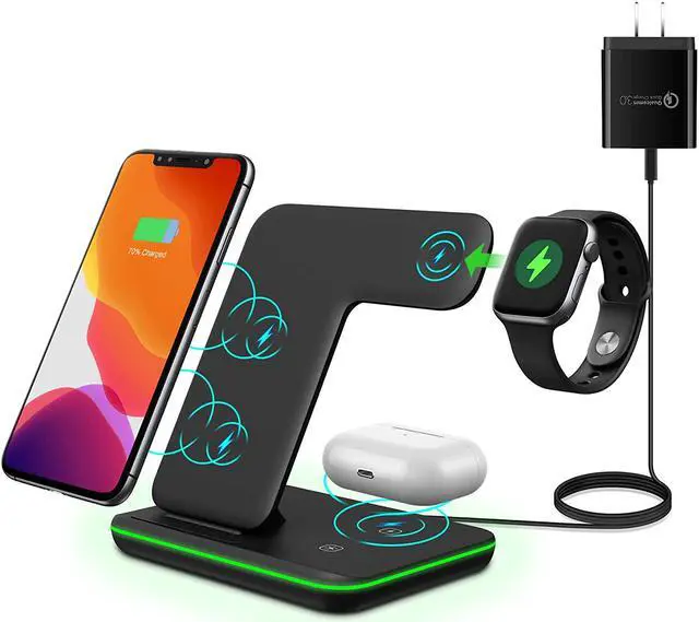 Main image of Upgraded/Qi All Wireless Charging Stand, Station for Apple Watch 5 4 3 2, Airpods, iPhone All Qi Enabled Phones (with AC Adapter)