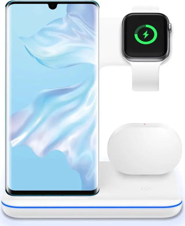 Alt view image 6 of 6 - Wireless Charger,3 in 1 Wireless Charging Station for Apple Watch 1 2 3 4 5/Airpods, QI Fast Charger for iPhone 11/11 Pro/11 Pro Max/XS Max/XS XR Plus, Samsung S10 S9 S8 Plus S7, Qi-Certified Phones