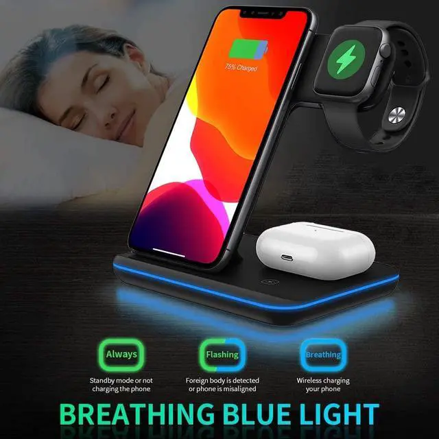 Alt view image 4 of 7 - Upgraded/Qi All Wireless Charging Stand, Station for Apple Watch 5 4 3 2, Airpods, iPhone All Qi Enabled Phones (with AC Adapter)