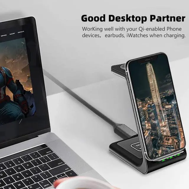 Alt view image 4 of 7 - 3 in 1 Wireless Charger Stand, Wireless Charging Station for Apple Watch 6/5/4/3/2,Airpods Pro,iPhone 12/11/11 Pro Max/XR/XS Max/Xs/X/8P/8,Samsung S20/ Note 10/S9/S8