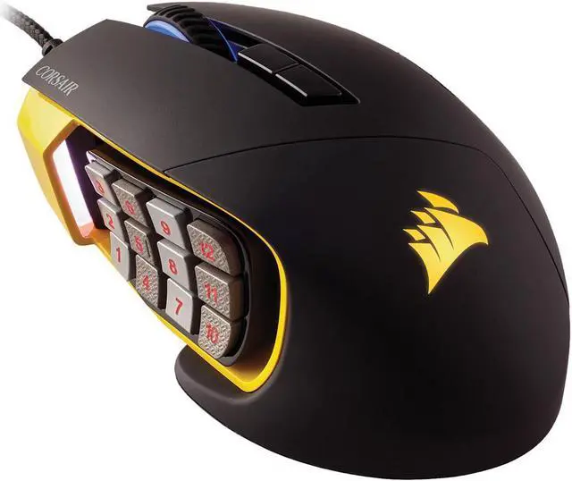 Main image of Corsair Gaming SCIMITAR PRO RGB Gaming Mouse, Backlit RGB LED, 16,000 dpi, MMO, Yellow, Optical