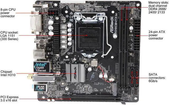 Alt view image 2 of 5 - ASRock H310CM-ITX/ac LGA 1151 (300 Series) Intel H310 SATA 6Gb/s Mini ITX Intel Motherboard