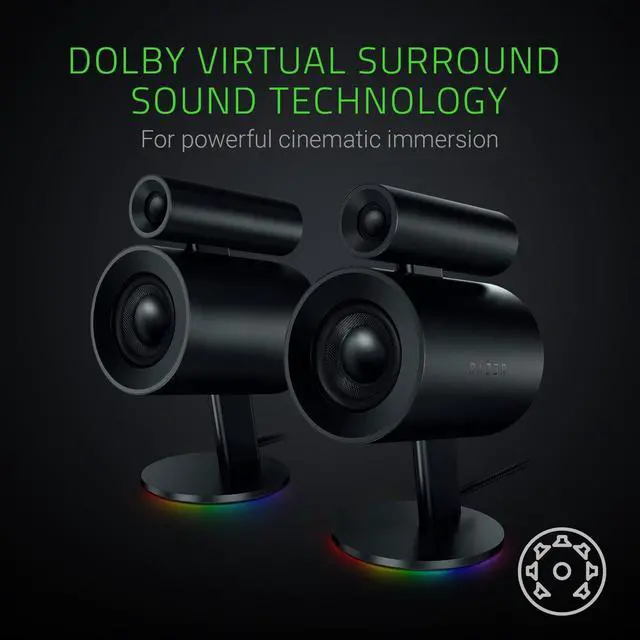 Alt view image 2 of 7 - Razer Nommo Pro: THX Certified Premium Audio - Dolby Virtual Surround Sound - LED Illuminated Control Pod - Downward Firing Subwoofer - Powered Chroma - PC Gaming Speakers
