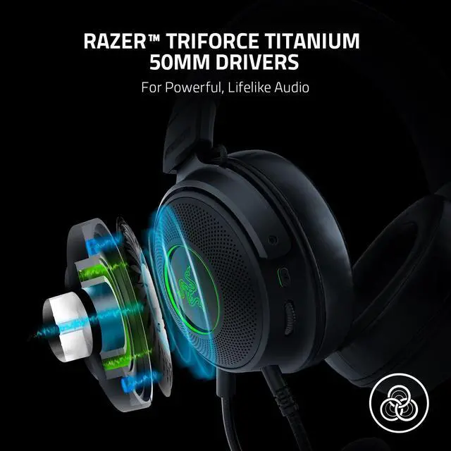 Alt view image 4 of 10 - Razer Kraken V3 Wired USB Gaming Headset: Triforce Titanium 50mm Drivers - THX Spatial Audio - Chroma RGB Lighting - Hybrid Fabric & Leatherette Memory Foam Cushions - Detachable HyperClear Mic