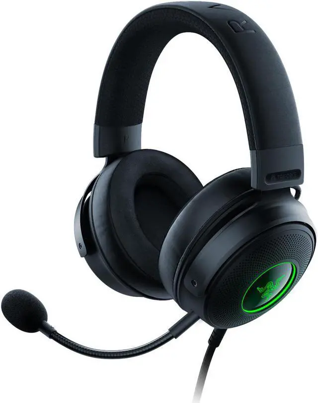 Alt view image 2 of 10 - Razer Kraken V3 Wired USB Gaming Headset: Triforce Titanium 50mm Drivers - THX Spatial Audio - Chroma RGB Lighting - Hybrid Fabric & Leatherette Memory Foam Cushions - Detachable HyperClear Mic