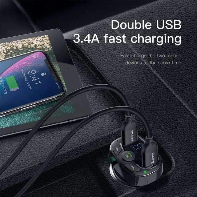 Alt view image 3 of 5 - Dual USB Car Charger with FM Transmitter Bluetooth Handsfree FM Modulator Phone Charger in car For iPhone