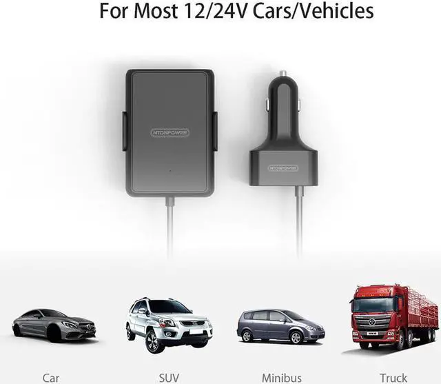 Alt view image 2 of 5 - 5 Ports USB  QC 3.0 Car Charger with 1.8m Extension Cable with Detachable Clip For Mobile Phone Tablet GPS Car-Charger