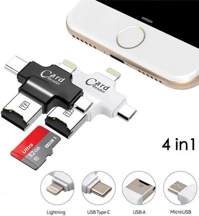 Alt view image 5 of 5 - 4 in 1 Card Reader Type C Micro USB Adapter Micro SD Card Reader Card for iPhone / iPad Smart OTG