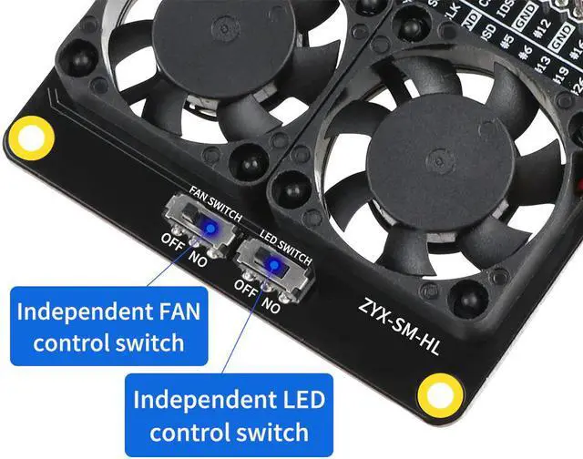 Alt view image 2 of 6 - Raspberry Pi 4 Model B LED Dual Cooling Fan Automatic Discoloration GPIO Expansion Board + Switch for Raspberry Pi 4B/3B+/3B/3A+