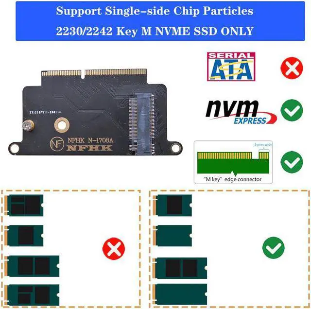Alt view image 3 of 5 - NVME SSD Adapter for Apple Macbook A1708 Laptop NVMe PCIe M2 NGFF SSD to 2016 2017 Macbook Pro A1708 SSD Adapter Riser Card