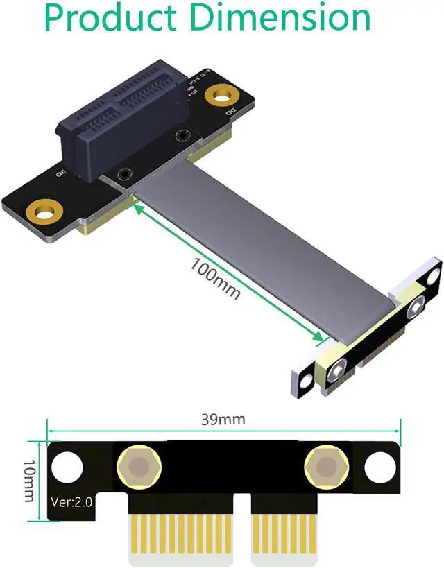 Alt view image 5 of 6 - Riser PCIE x1 Extension Cable Dual 90 Degree PCI-E PCI Express 1X to 1X Slot Riser Card Extender Ribbon Cables for Bitcoin Miner