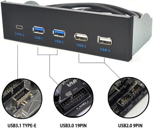5.25 Inch USB 3.1 GEN2 Front Panel USB Hub 2 Ports USB 3.0 + 2 Ports USB2.0  + 1 Port TYPE-C with TYPE-E Connector for Desktop PC