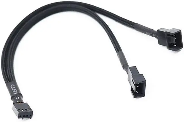 Alt view image 2 of 5 - 1 to 2 Way Braided Cable Y Splitter 3/4 Pin PWM Male Connector Fan Computer PC Fan Extension Adapter Cable