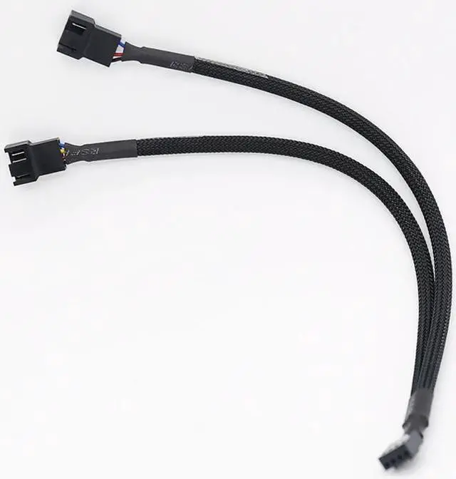 Alt view image 4 of 5 - 1 to 2 Way Braided Cable Y Splitter 3/4 Pin PWM Male Connector Fan Computer PC Fan Extension Adapter Cable
