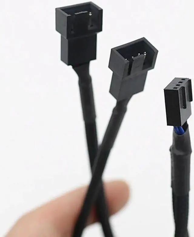 Alt view image 3 of 5 - 1 to 2 Way Braided Cable Y Splitter 3/4 Pin PWM Male Connector Fan Computer PC Fan Extension Adapter Cable